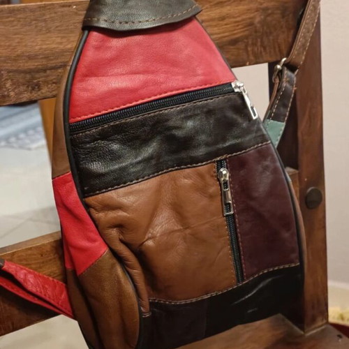 Leather backpack bag new, brown shades, multiple compartments