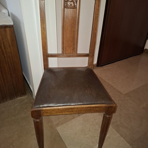 Wooden chairs with leather seats used, set of two