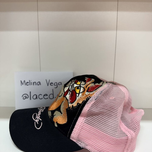 Ed Hardy trucker hat with cartoon rabbit embroidery, pink mesh back, like new