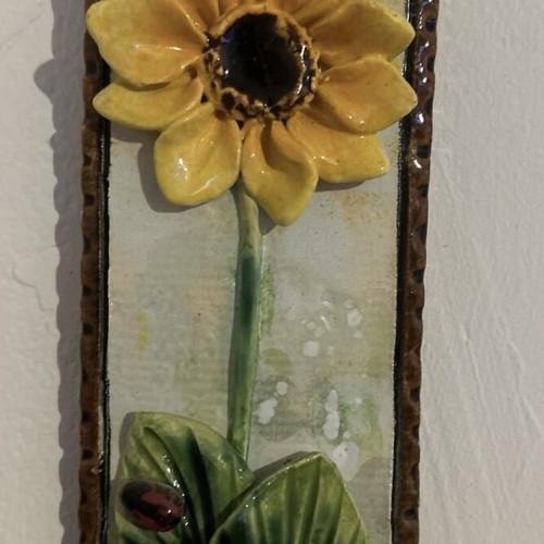 Ceramic panel new, handmade with sunflower design