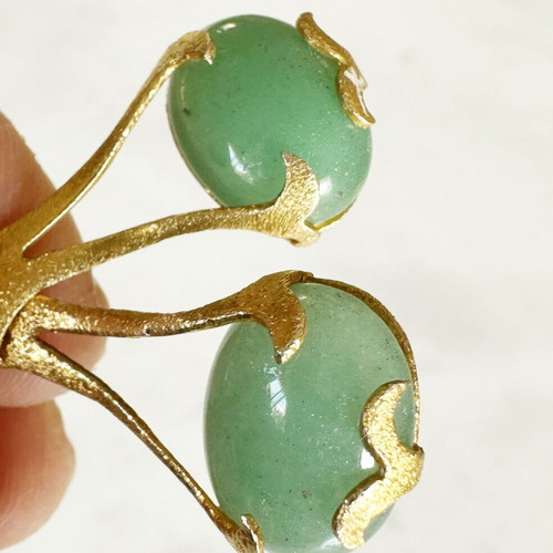 Vintage Italian 925 silver gold-plated earrings like new with green aventurine
