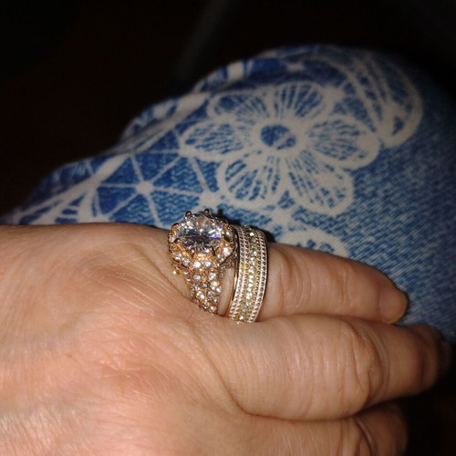 Double fashion ring with diamond and quartz new, gold plated