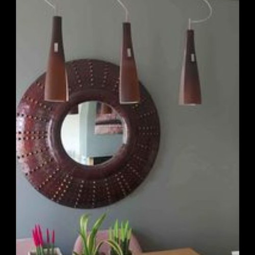 Murano brown glass ceiling triple pendant light used