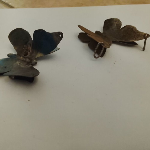 Pair of vintage metal butterflies used