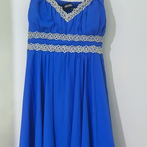 Paranoia cocktail dress like new, blue with gold lace details