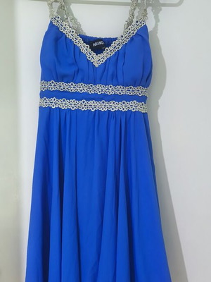 Paranoia cocktail dress like new, blue with gold lace details