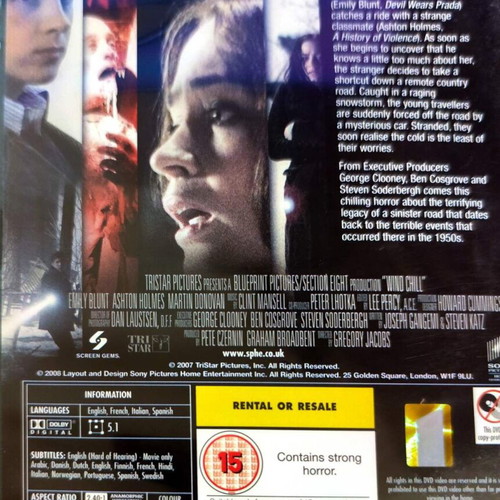 Wind Chill DVD horror movie used with Emily Blunt, English subtitles