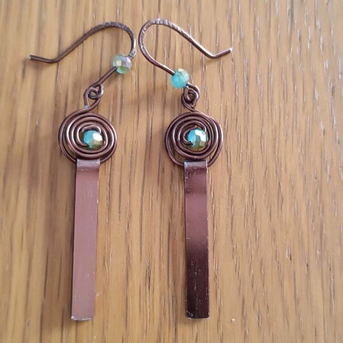 Bronze earrings with turquoise beads new, handmade