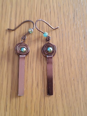 Bronze earrings with turquoise beads new, handmade