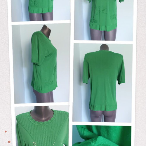 Green silk tunic blouse with flowers