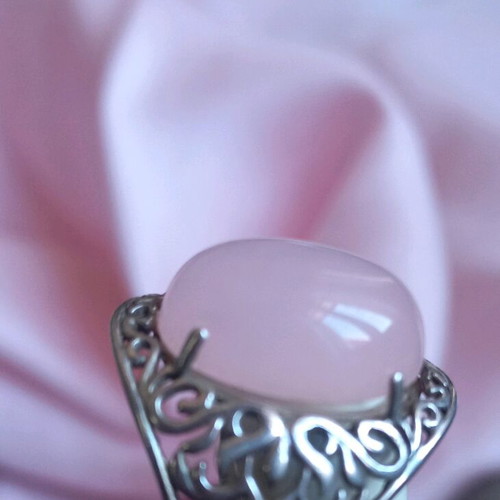 925 ring with rose quartz, vintage, used, size 17