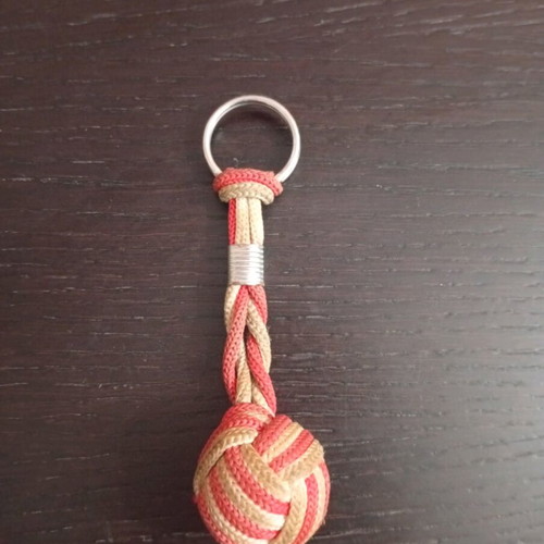 Monkey Fist keychain used, red paracord