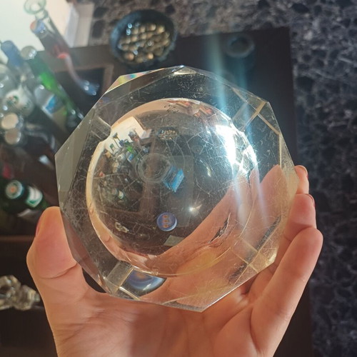 Vintage heavy crystal ashtray mid-century modern