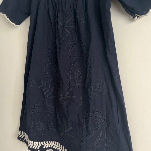 Topshop Navy Embroidered Cotton Dress like new