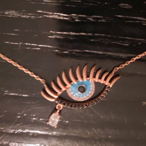 Silver Necklace in Rose Gold Color like New with Semi-Precious Stones