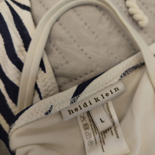 Heidi Klum bikini set white and blue stripes size large like new