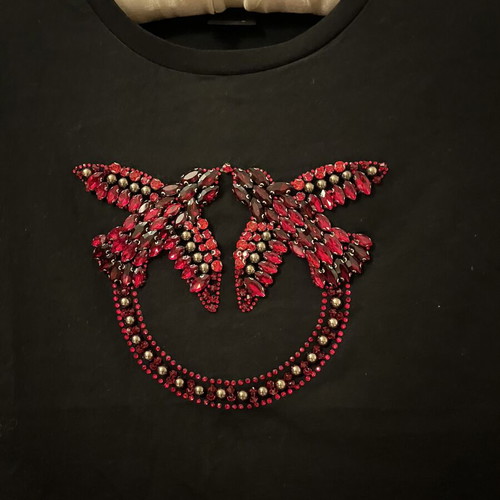 Pinko t-shirt with rhinestone logo, black and red, size S