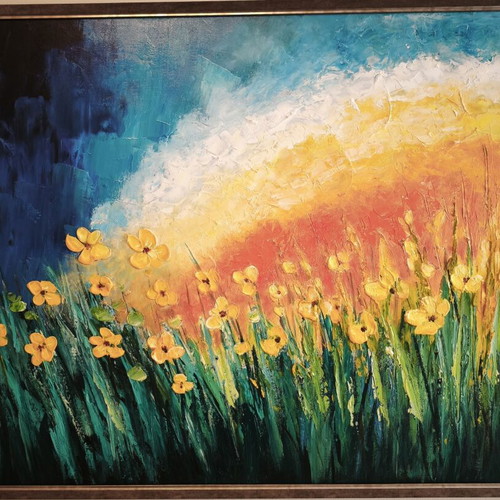 Relief oil painting with spatula on canvas, framed