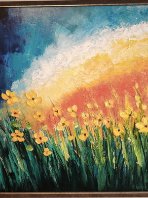 Relief oil painting with spatula on canvas, framed