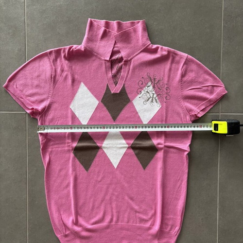 DDP Pink Y2K Knitted Polo with Argyle Pattern Size M Like New