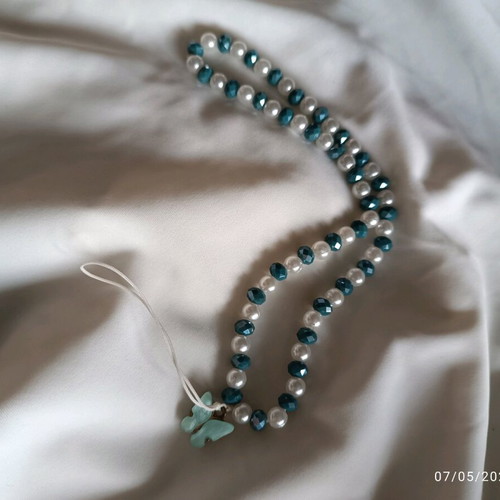 Handmade phone strap new with turquoise butterfly