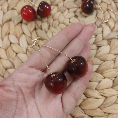 Cherry earrings new, red and gold color
