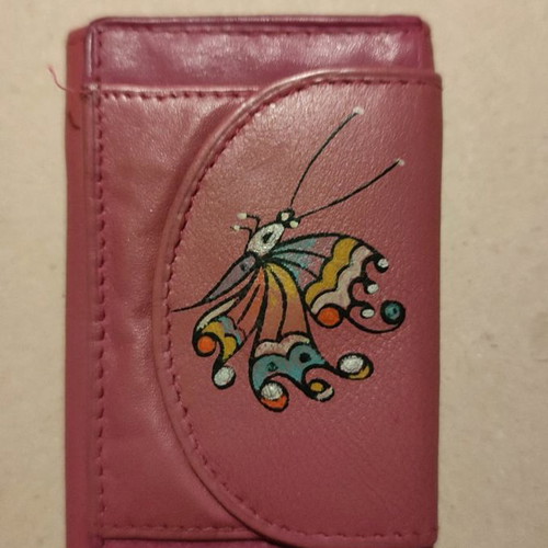 Leather wallet used, small purple with key holder