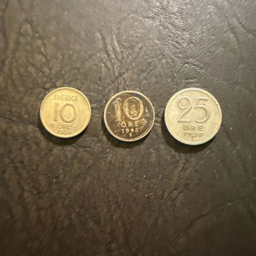 Set of 3 old Swedish Öre coins, new condition