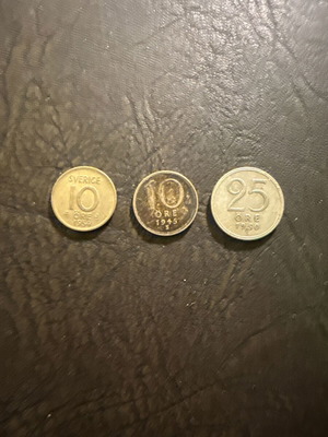 Set of 3 old Swedish Öre coins, new condition