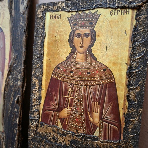 Religious icons used, set of two in wooden frame