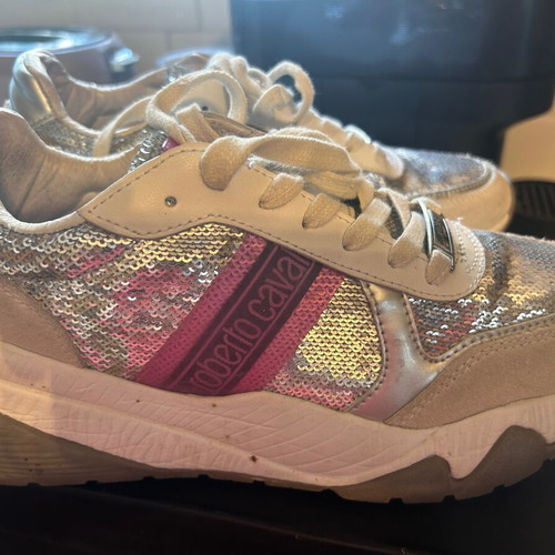 Roberto Cavalli women's sneakers like new silver with fuchsia detail