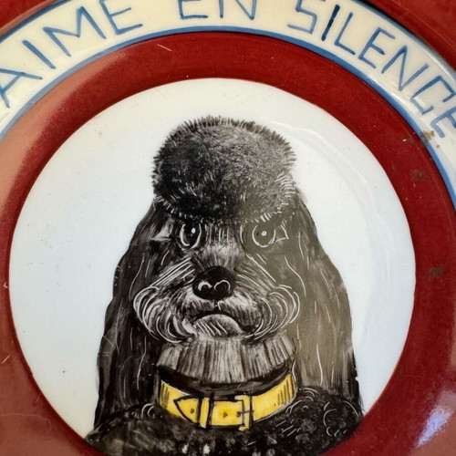 Vintage plate with dog painting, like new, made in France