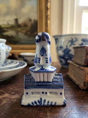 Collectible ceramic miniature Dutch windmill Delfts Blue, handmade