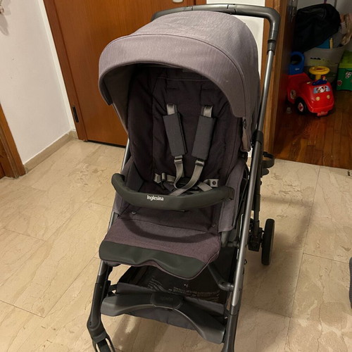 Inglesina Trilogy stroller used, denim color with footmuff and rain cover