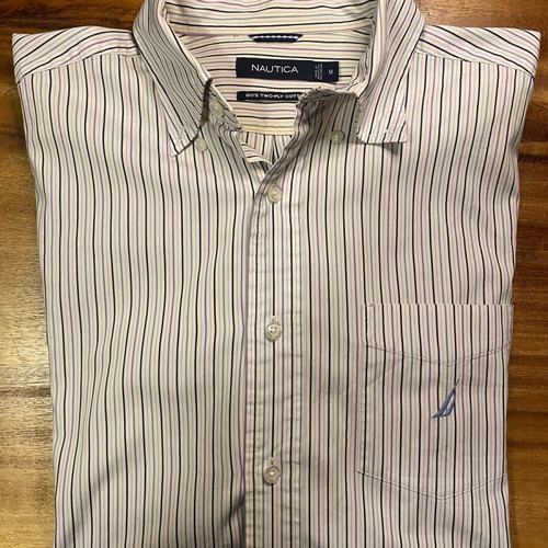 Nautica Men's Shirt Medium like new, striped white and blue