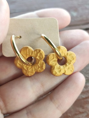 Handmade earrings from polymer clay with steel hoop, new, gold color