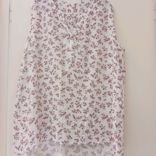Blouse shirt used ecru with pink flowers XXL
