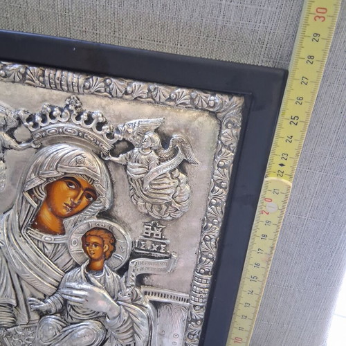 Silver Icon of Panagia Glykofilousa 950° Handmade, Like New