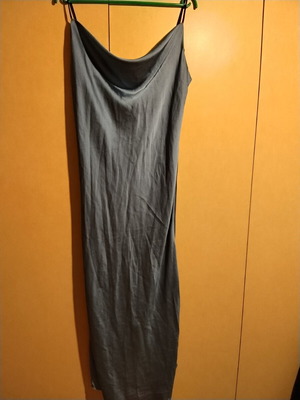 Long satin dress like new, loose fit, gray and blue