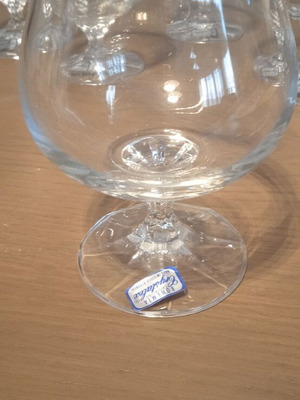 Bohemia crystal brandy glasses new, set of 6 with gold circles