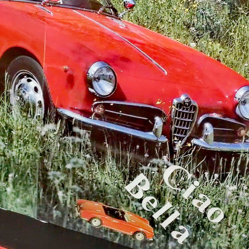 Alfa Romeo Giulietta Spider retro poster "Ciao Bella" with frame and protective glass