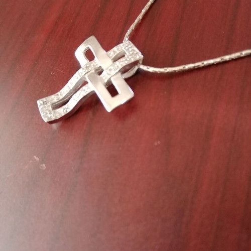 Silver 925 cross with white zircons and silver chain like new