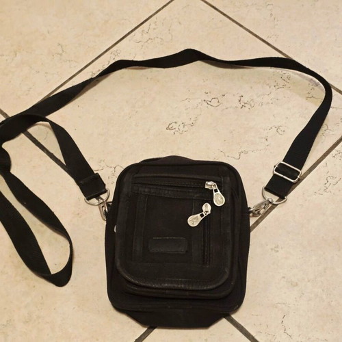 Men's black shoulder bag with multiple pockets