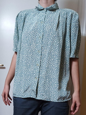 Vintage short-sleeve shirt used, turquoise polka dot, size L-XL