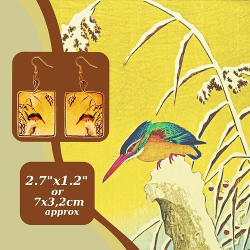 Apefthon earrings new with Japanese art theme Kingfisher