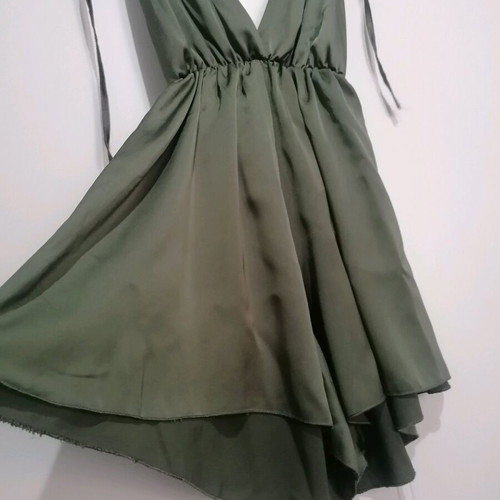 One-piece shorts satin romper used, khaki, size M