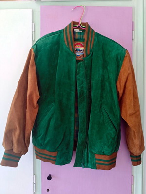 Vintage δερμάτινο bomber jacket ανδρικό μεταχειρισμένο, καφέ και πράσινο, μέγεθος L