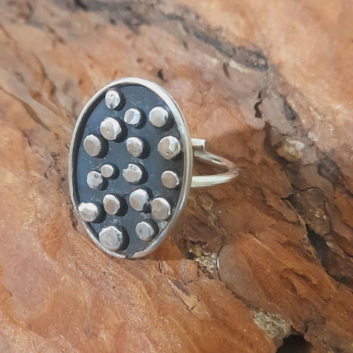 Handmade silver ring with 925 silver and oxidation blackening new