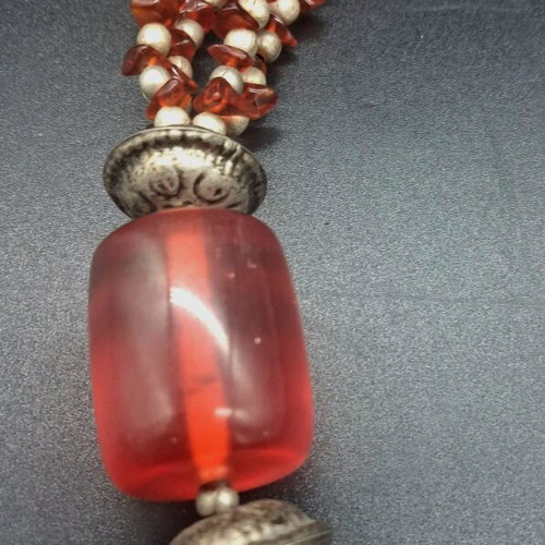 Vintage Ethnic Statement Necklace with Natural Carnelian Agate, used