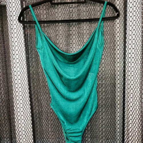 Pink Woman Emerald Green Bodysuit XS new with shimmer